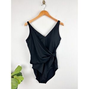 NWOT Garnet Hill Black Tie Waist One Piece Swimsuit Sz 12